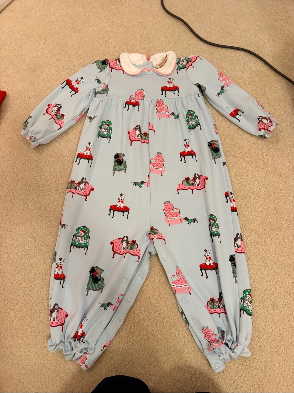 The Beaufort Bonnet Company Light Blue Baby One-Piece with Pet and Chair Print